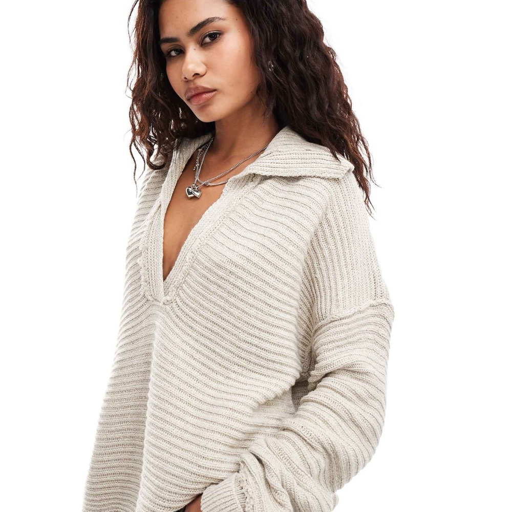 Free People Deep V-Neck Ribbed Sweater